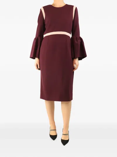 Pre-owned Roksanda Contrast-trim Bell-sleeve Midi Dress In Red