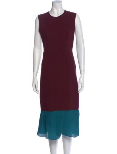 Pre-owned Roksanda Crew Neck Midi Length Dress In Burgundy