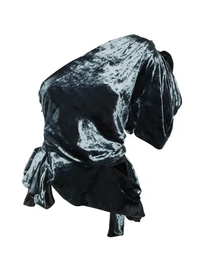 Pre-owned Roksanda Crushed Velvet Draped One-shoulder Blouse In Blue