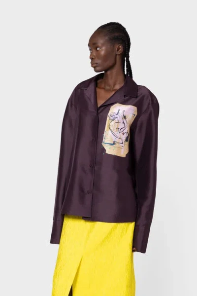 Roksanda Delan Printed Silk Blouse In Burgundy