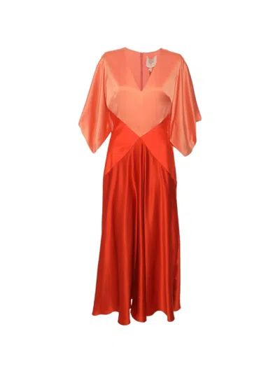 Pre-owned Roksanda Draped-sleeve Midi Dress In 橘色