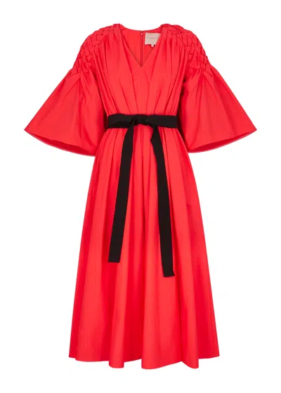 Roksanda Electra Cotton-poplin Midi Dress In Red