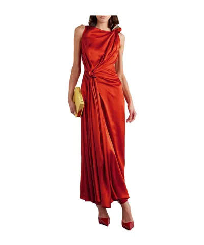 Roksanda Fauna Cutout Embellished Gathered Silk-satin Maxi Dress In Red