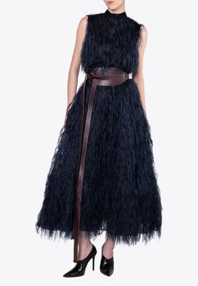 Roksanda Fida Feathered Midi Dress In Blue