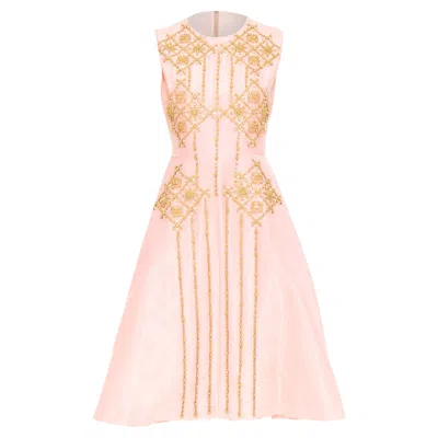 Roksanda Ilincic 2013 Pink Silk Shantung Yellow Crystal Embellished Dress Uk10 M