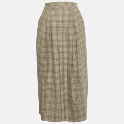 Pre-owned Roksanda Ilincic Beige Glen Plaid Wool Pleated Midi Skirt S