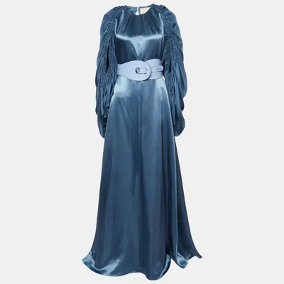 Pre-owned Roksanda Ilincic Blue Silk Satin Zariah Open Back Gown M