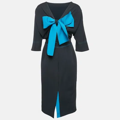 Pre-owned Roksanda Ilincic Navy Blue Stretch Crepe Bow Detail Short Dress M