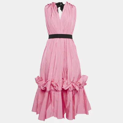 Pre-owned Roksanda Ilincic Pink Crinkled Crepe Plunging Neck Midi Dress L