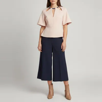 Pre-owned Roksanda Ilincic Pink/navy Blue Crepe Cutout Top And Pants Set M