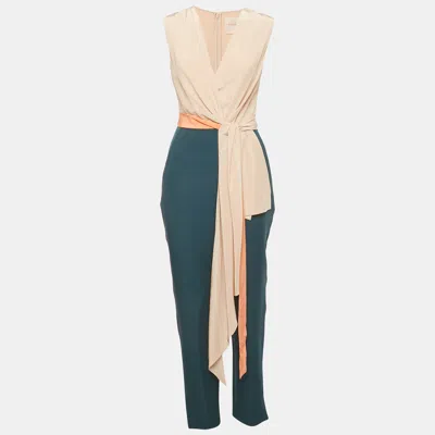 Pre-owned Roksanda Ilincic Pink/teal Silk And Crepe Sleeveless Jumpsuit S