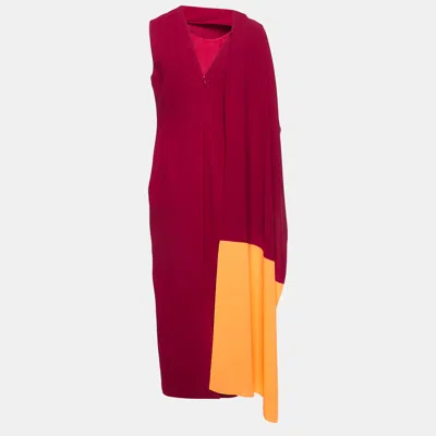 Pre-owned Roksanda Ilincic Red Edith Cape Shoulder Crepe Midi Dress M