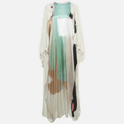 Pre-owned Roksanda Ilincic Roksanda Ivory Printed Silk Gathered Sleeve Lilee Maxi Dress M In White