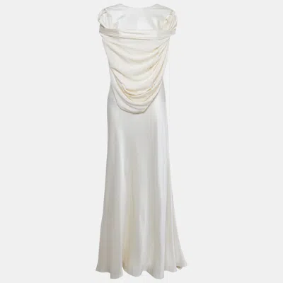 Pre-owned Roksanda Ilincic Roksanda Ivory Silk Draped Back Detail Oriana Maxi Dress M In White