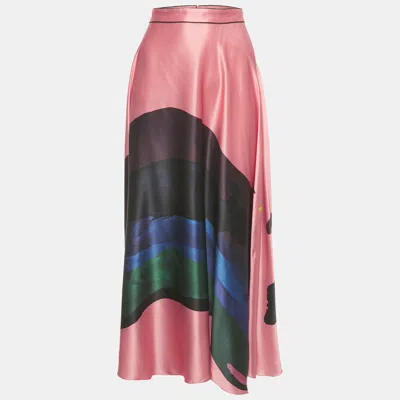 Pre-owned Roksanda Ilincic Roksanda Multicolor Printed Silk Amaranth Midi Skirt M