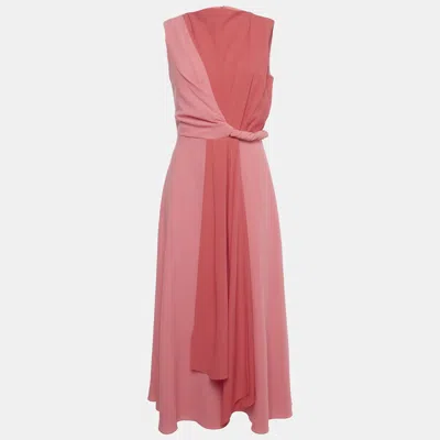 Pre-owned Roksanda Ilincic Roksanda Pink Two Toned Crepe Twisted Waist Parsa Midi Dress M