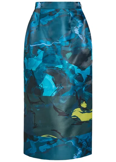 Roksanda Irma Printed Moiré Midi Skirt In Green