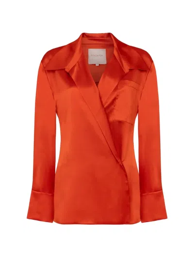 Roksanda Jana Wrap-style Satin-finish Blouse In Orange