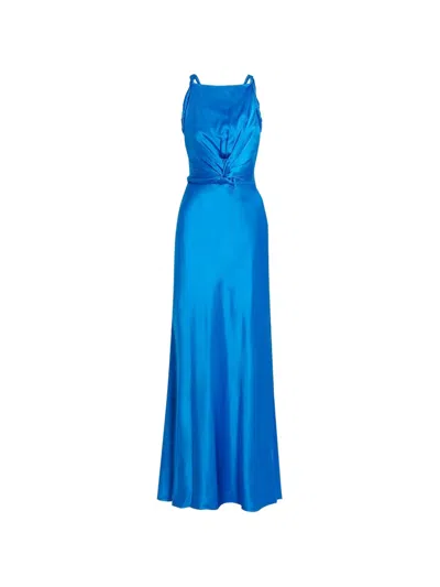 Roksanda Likai Twisted Satin Maxi Dress In Blue