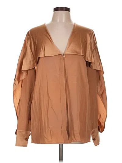 Pre-owned Roksanda Long Sleeve Silk Top Tan Plunge Neckline Tops