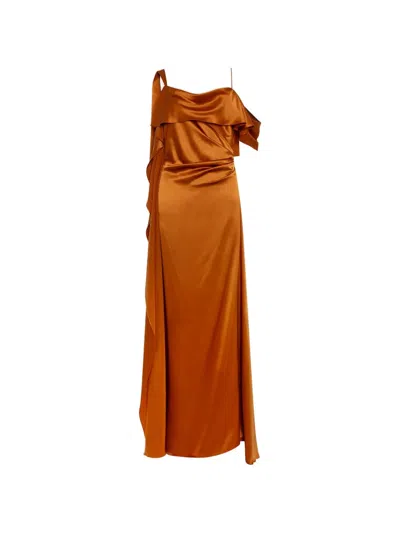 Roksanda Lysa Ruffled Draped Maxi Dress In Orange