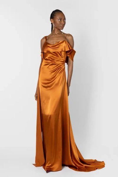 Roksanda Lysa Draped Silk-satin Gown In Brown