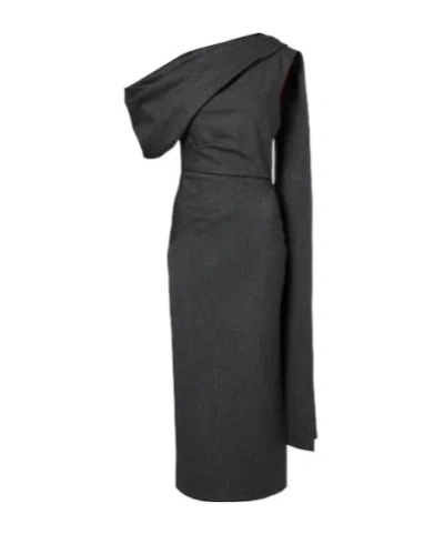 Roksanda Maite Herringbone Draped Midi Dress In Black
