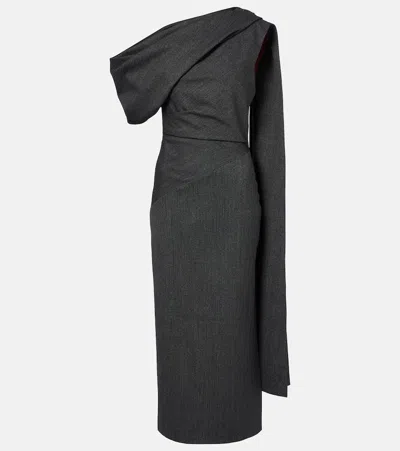 Roksanda Maite Herringbone Draped Midi Dress In Gray