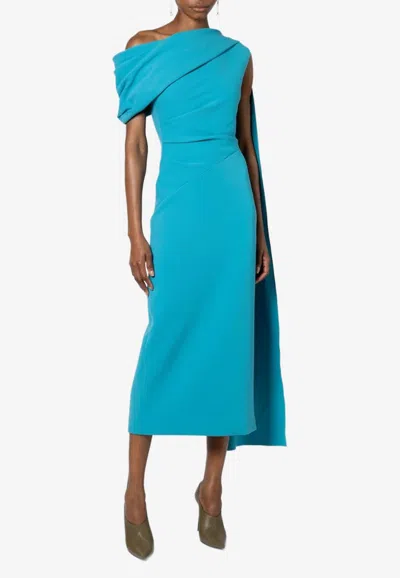 Roksanda Maite One-shoulder Draped Midi Dress In Blue