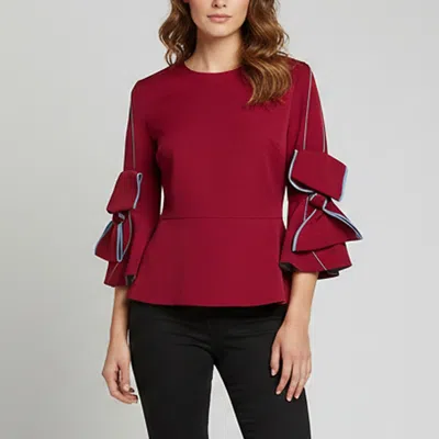 Pre-owned Roksanda Maroon Crepe Bow-detail Peplum Top M In Red