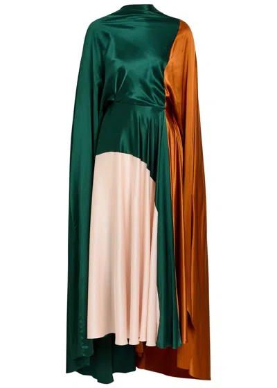 Roksanda Neolitsea Draped Colour-block Silk Maxi Dress In Green