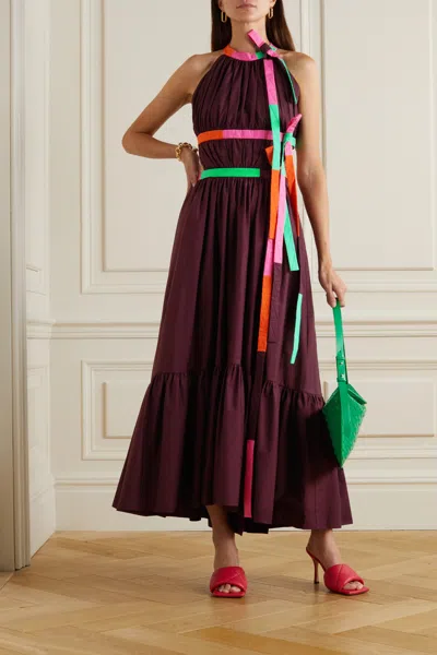 Roksanda Niesha Open-back Bow-detailed Tiered Cotton Midi Dress In Brown