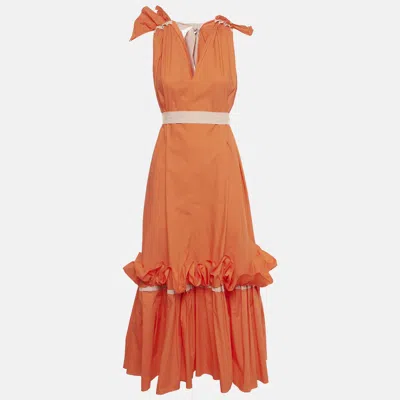 Pre-owned Roksanda Orange Poplin Gathered Flounce Maxi Dress S