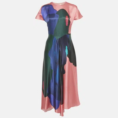 Pre-owned Roksanda Pink Printed Satin Midi Dress M