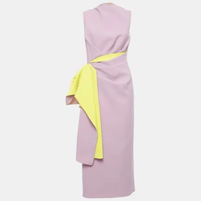 Pre-owned Roksanda Pink/yellow Crepe Drape Style Midi Dress M