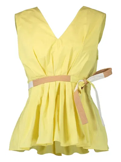 Roksanda Pleated V-neck Top In Yellow