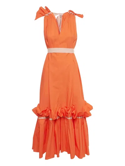 Pre-owned Roksanda Poplin Flounce Maxi Dress In Orange