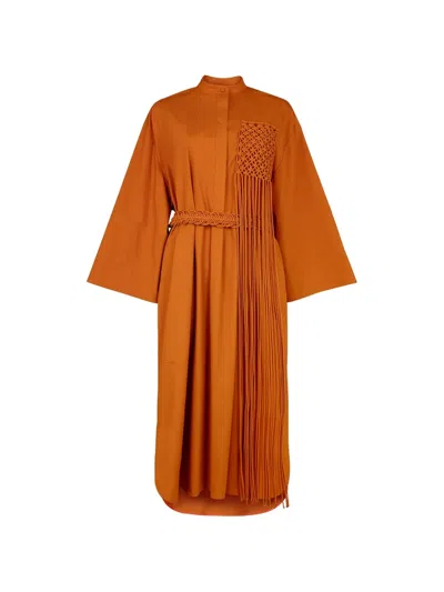 Roksanda Poska Macramé-fringe Midi Dress In Orange