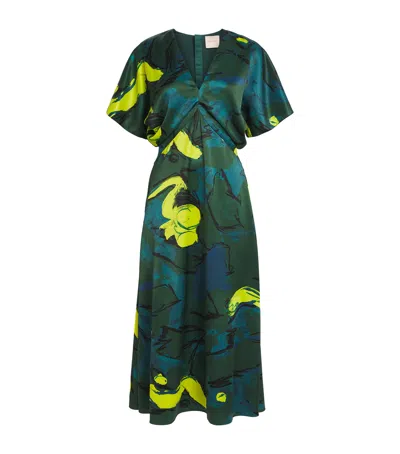 Roksanda Sadee Abstract-print Gathered-waist Midi Dress In Green