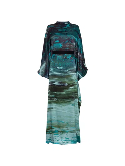 Roksanda Raziya Abstract-print Batwing-sleeve Maxi Dress In Green