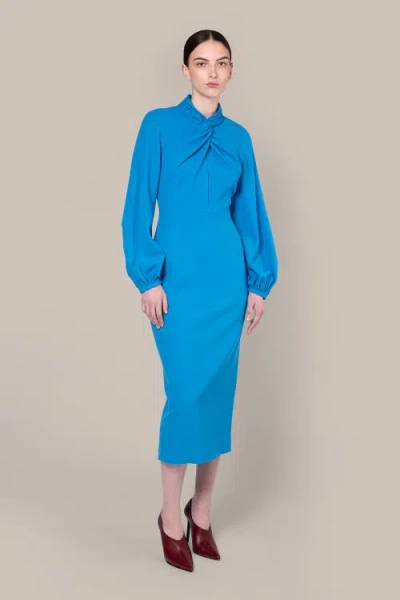 Roksanda Rima Long Sleeve Fitted Midi Dress In Blue