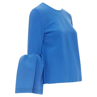 Roksanda Ruched Bell Sleeve Structured Top In Blue