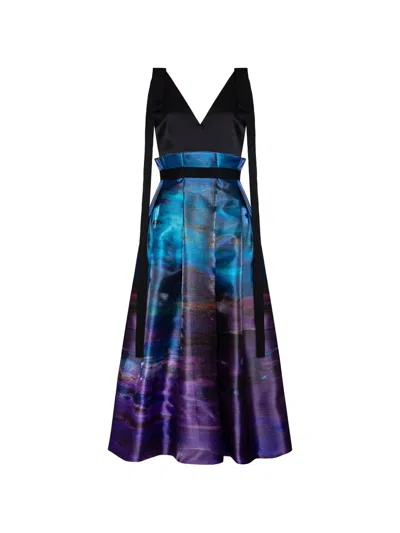 Roksanda Runa Abstract-print Pleated Midi Dress In Purple
