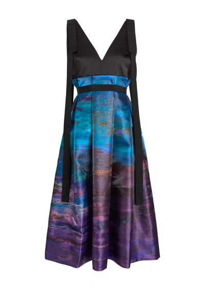 Roksanda Runa Printed Satin Midi Dress In Black