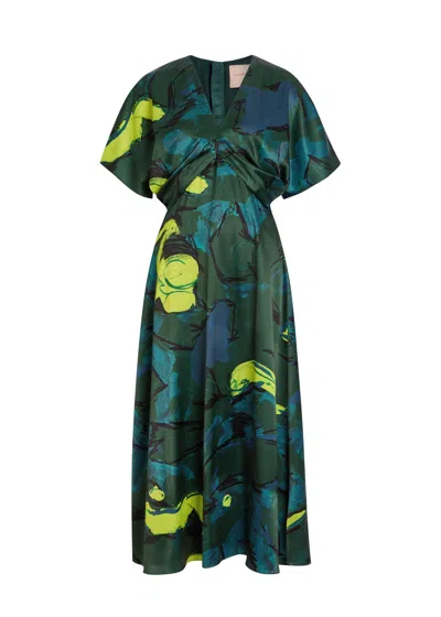 Roksanda Sadee Printed Satin Midi Dress In Multi