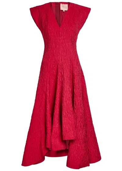 Roksanda Sapha Asymmetric Cloqué Midi Dress In Red