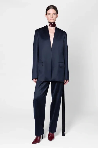 Roksanda Selma Gathered Back Satin Suit Jacket In Blue