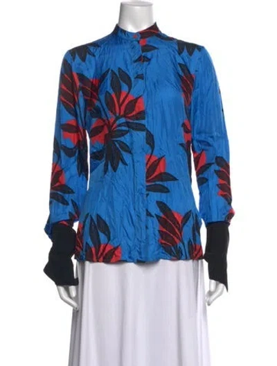 Pre-owned Roksanda Silk Floral Print Blouse In Blue