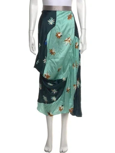 Pre-owned Roksanda Silk Midi Length Skirt In Blue/green
