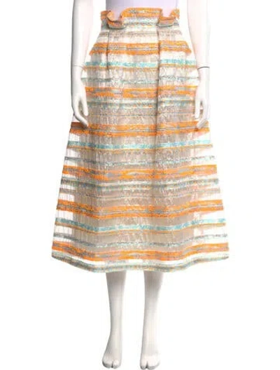 Pre-owned Roksanda Striped Midi Length Skirt W/ Tags In Orange